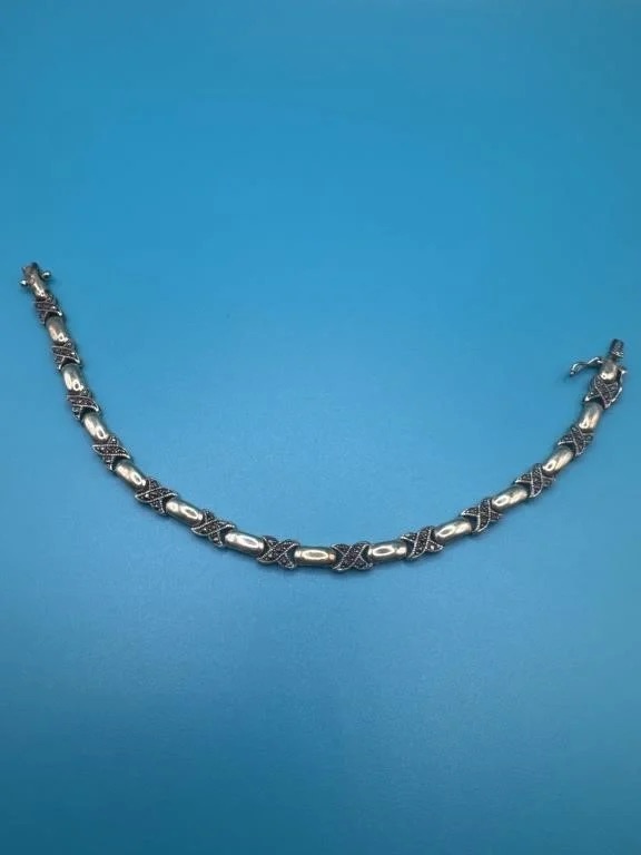 Vintage Sterling Silver Marcasite Tennis Bracelet 925 7.75” 10.35 Grams
